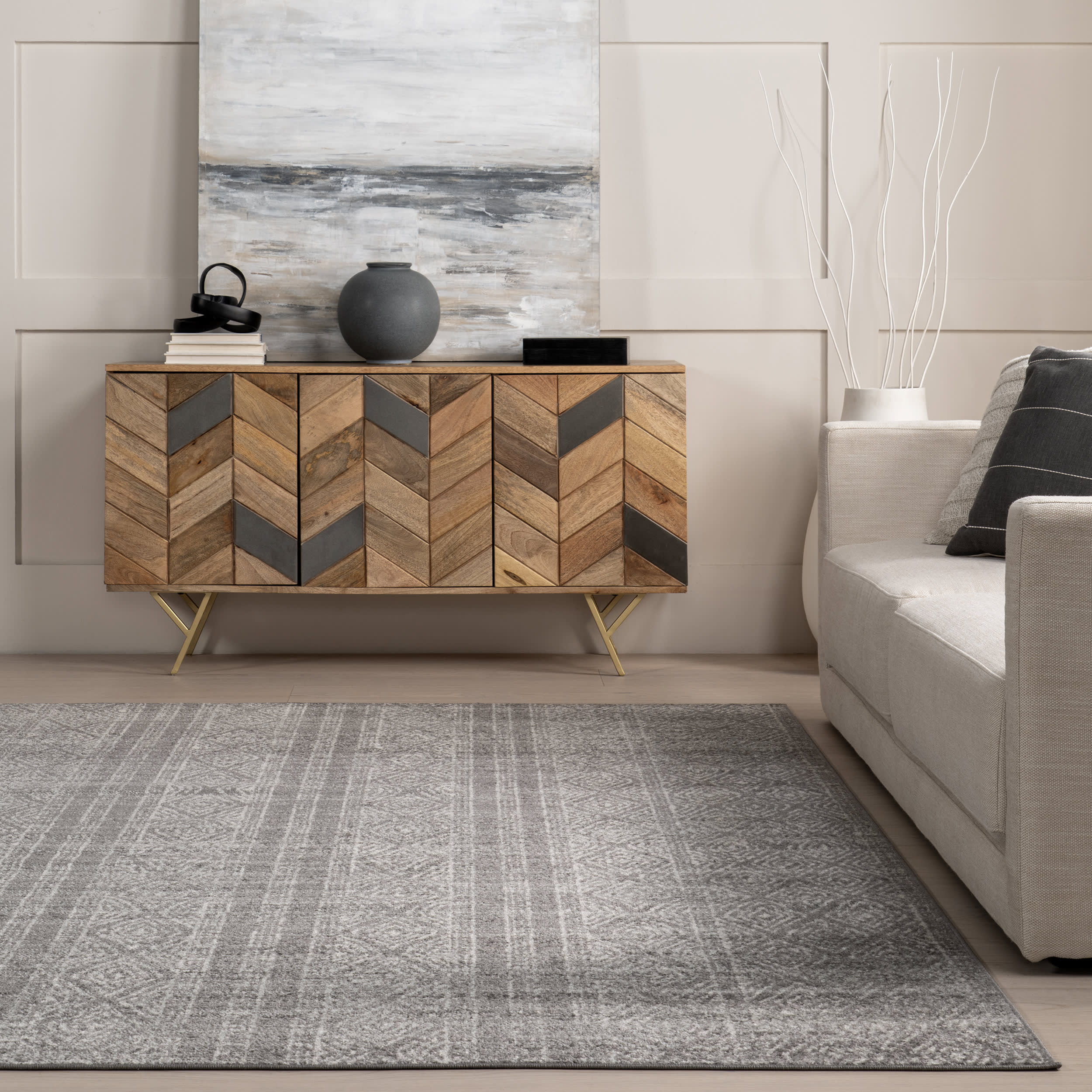 Banded Bird Eye Diamonds Rug | Dark Grey - Image 4