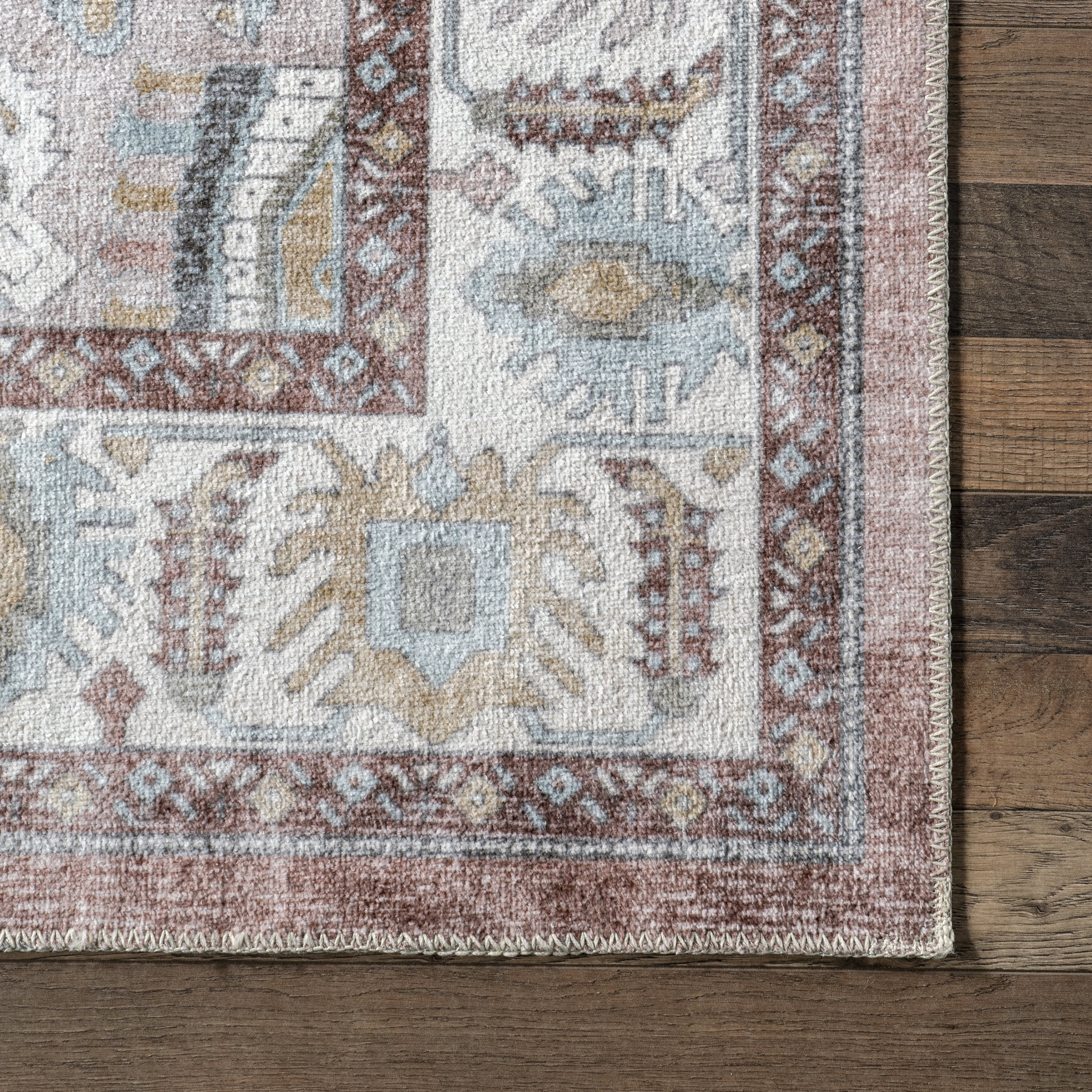Charis Medallion Spill Proof Washable Rug | Blush - Image 3