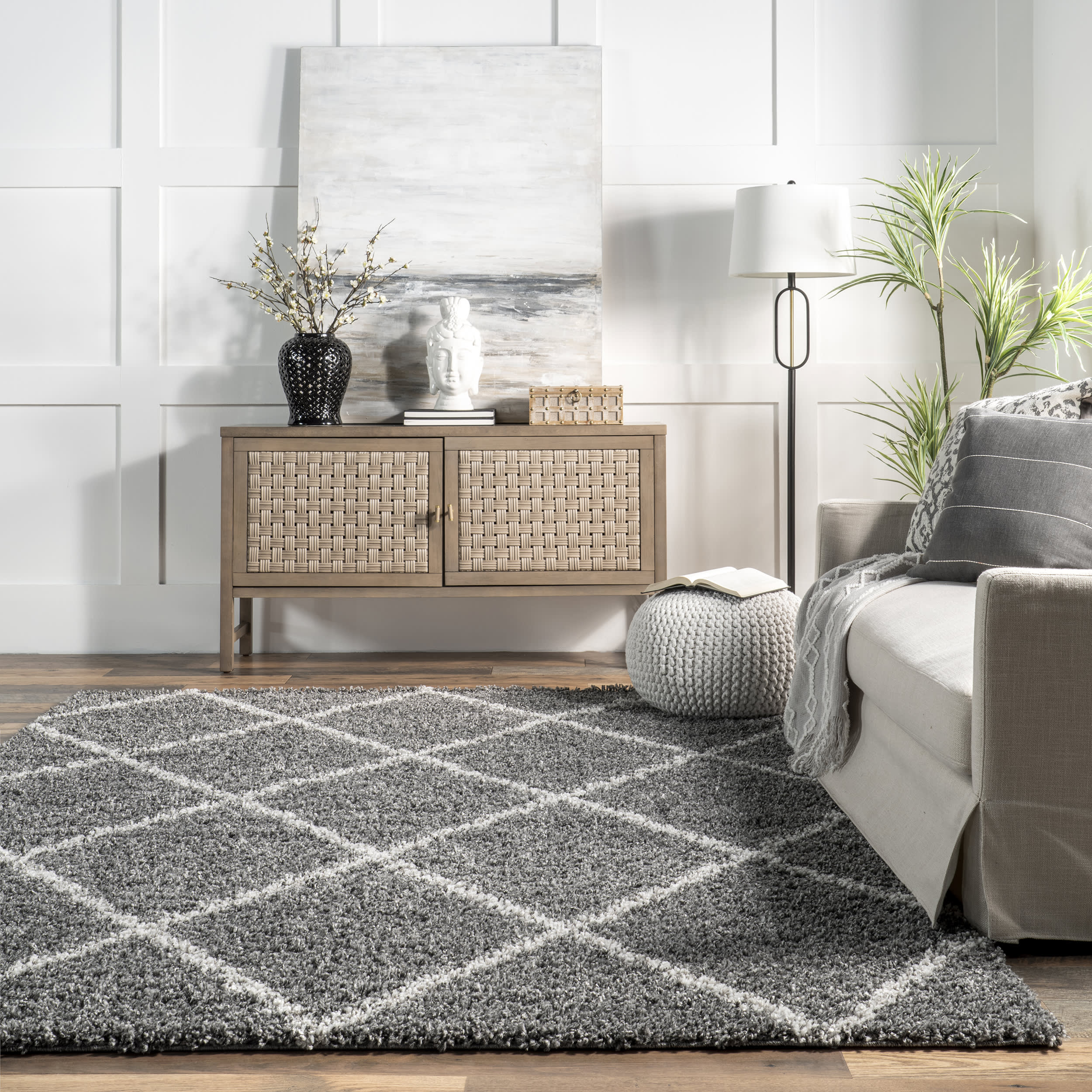 Easy Shag Lattice Rug | Grey - Image 4