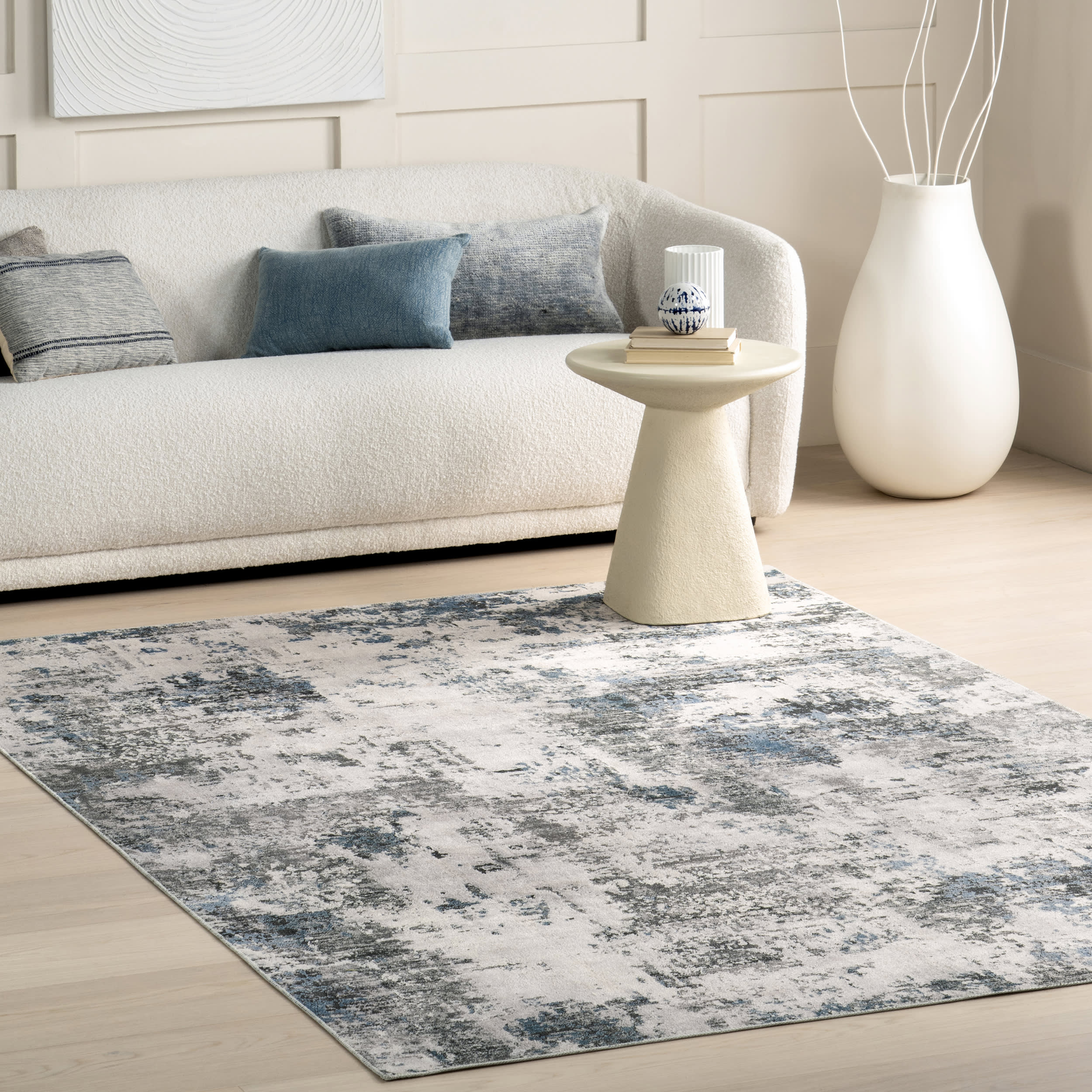 Faded Abstract Washable Rug | Blue Grey - Image 2