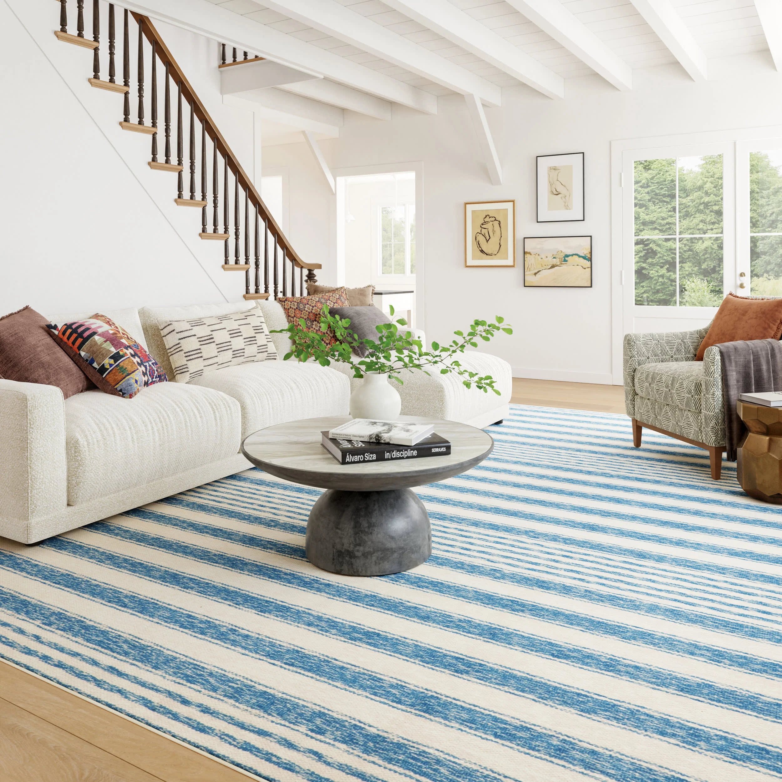 Gillian Striped Machine Washable Rug | Blue - Image 2