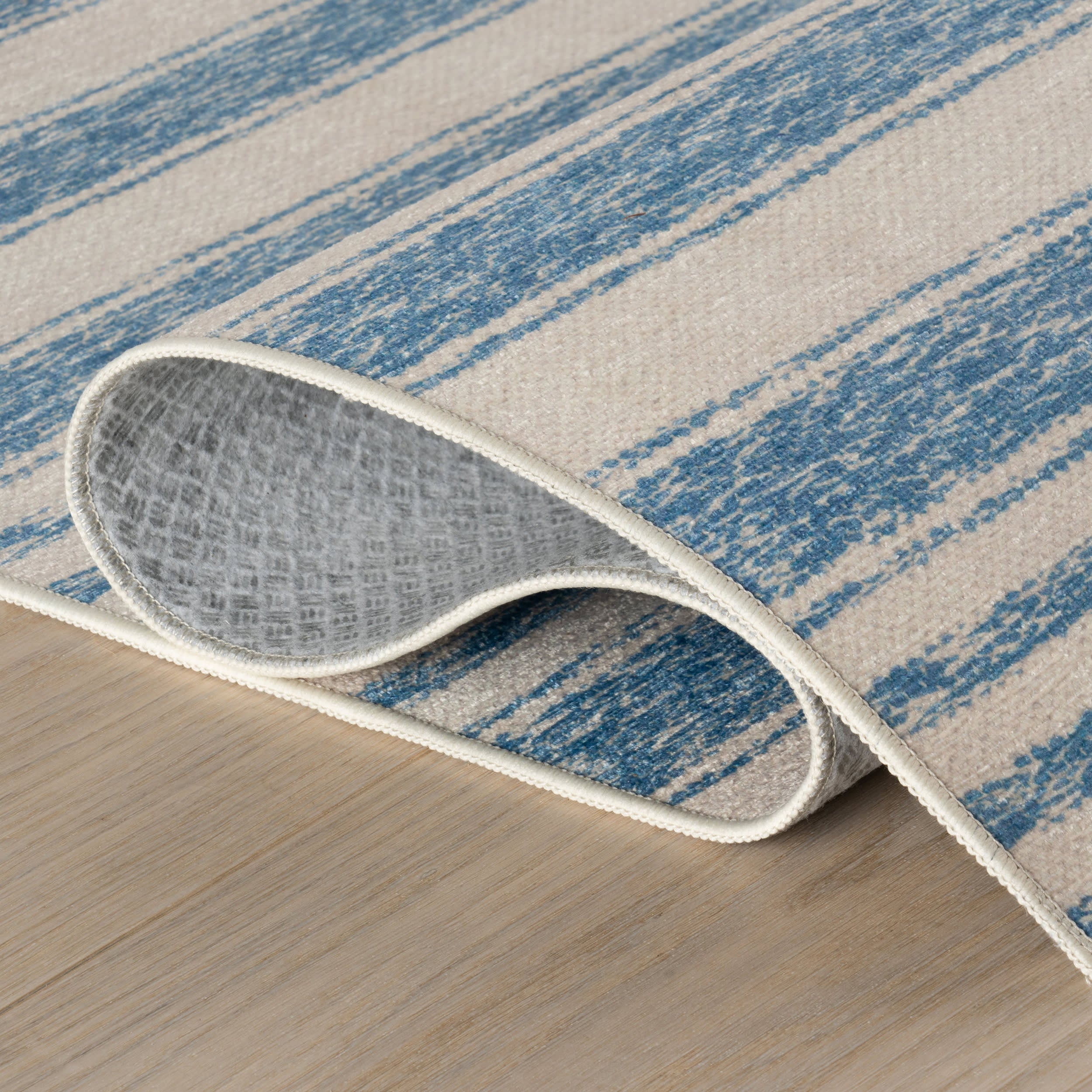 Gillian Striped Machine Washable Rug | Blue - Image 3
