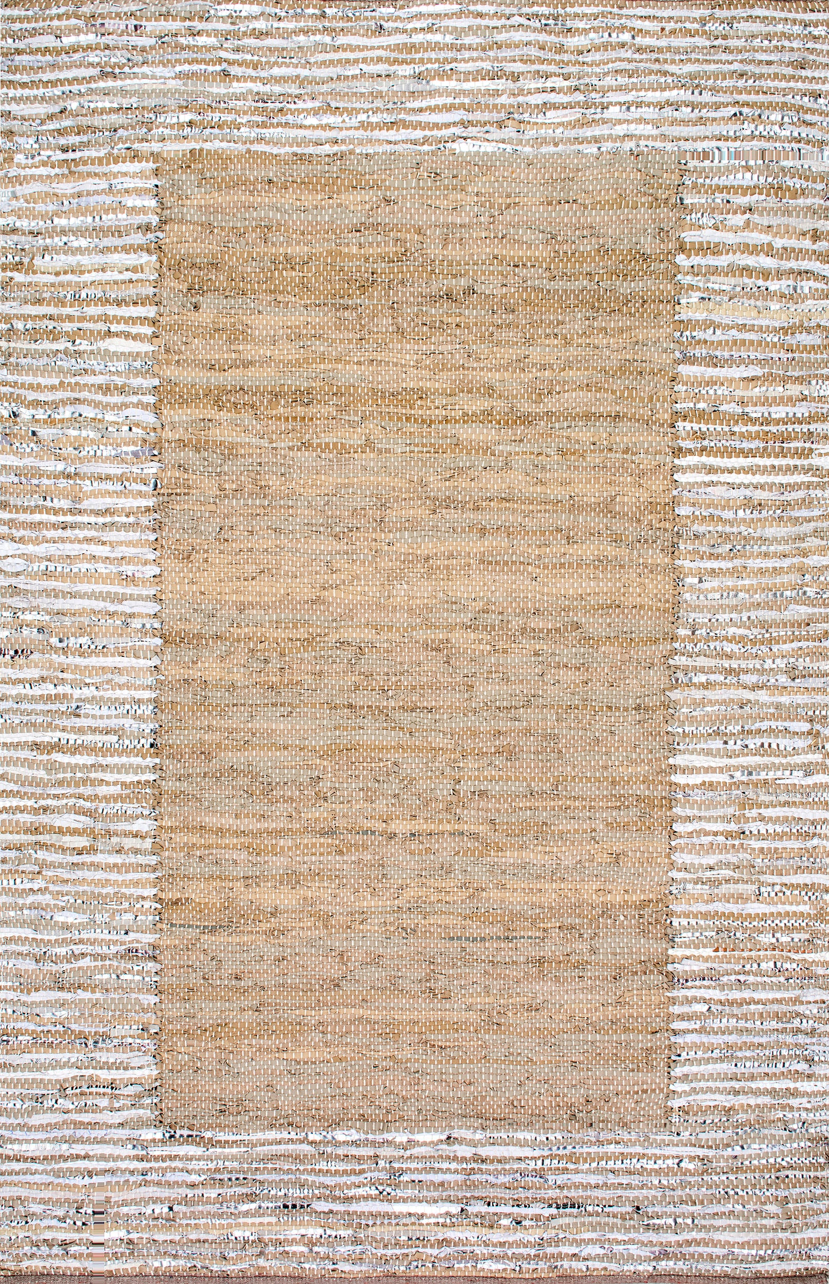 Handwoven Striped Border Leather Rug | Beige