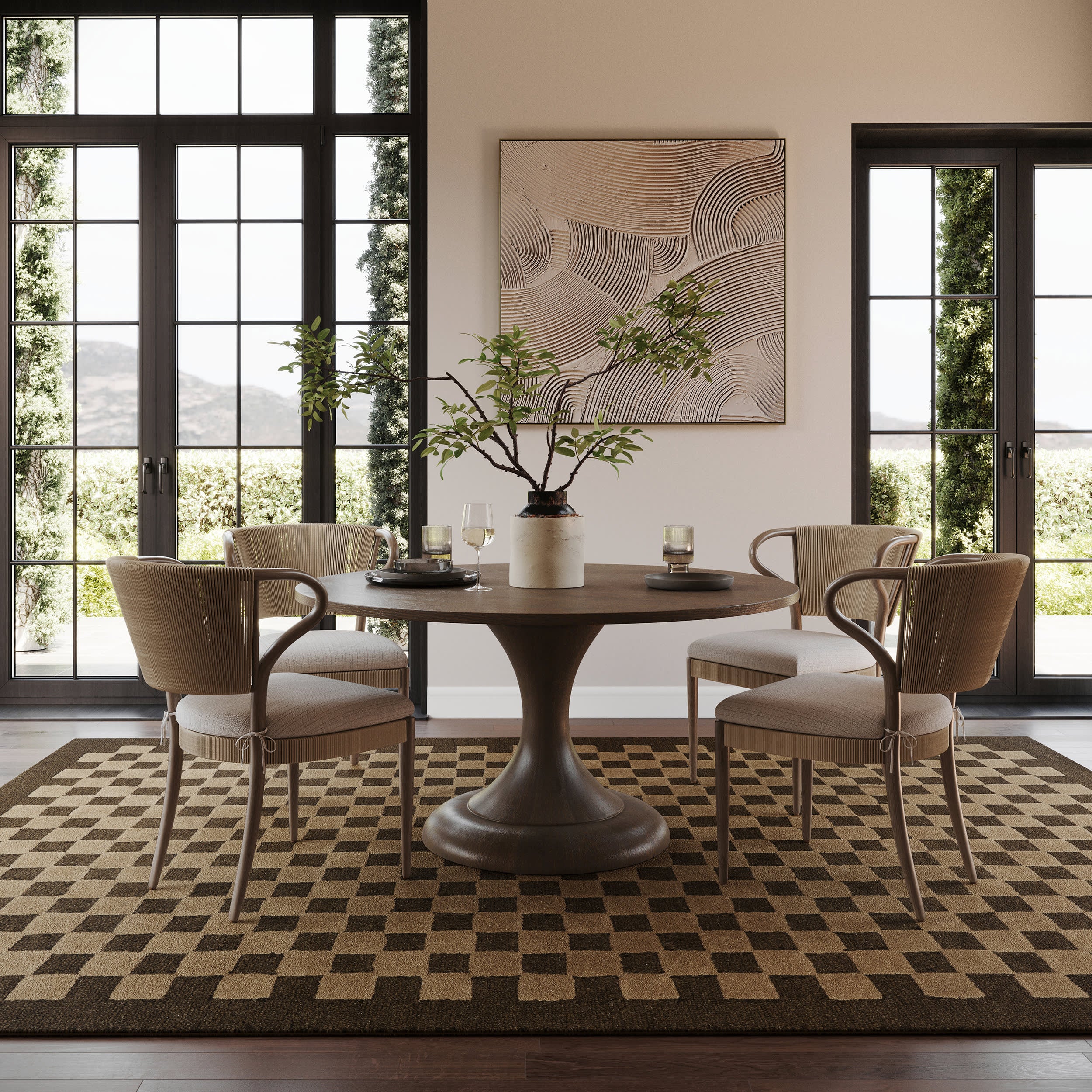 Linthea Modern Checkered Handmade Wool Rug | Brown - Image 8