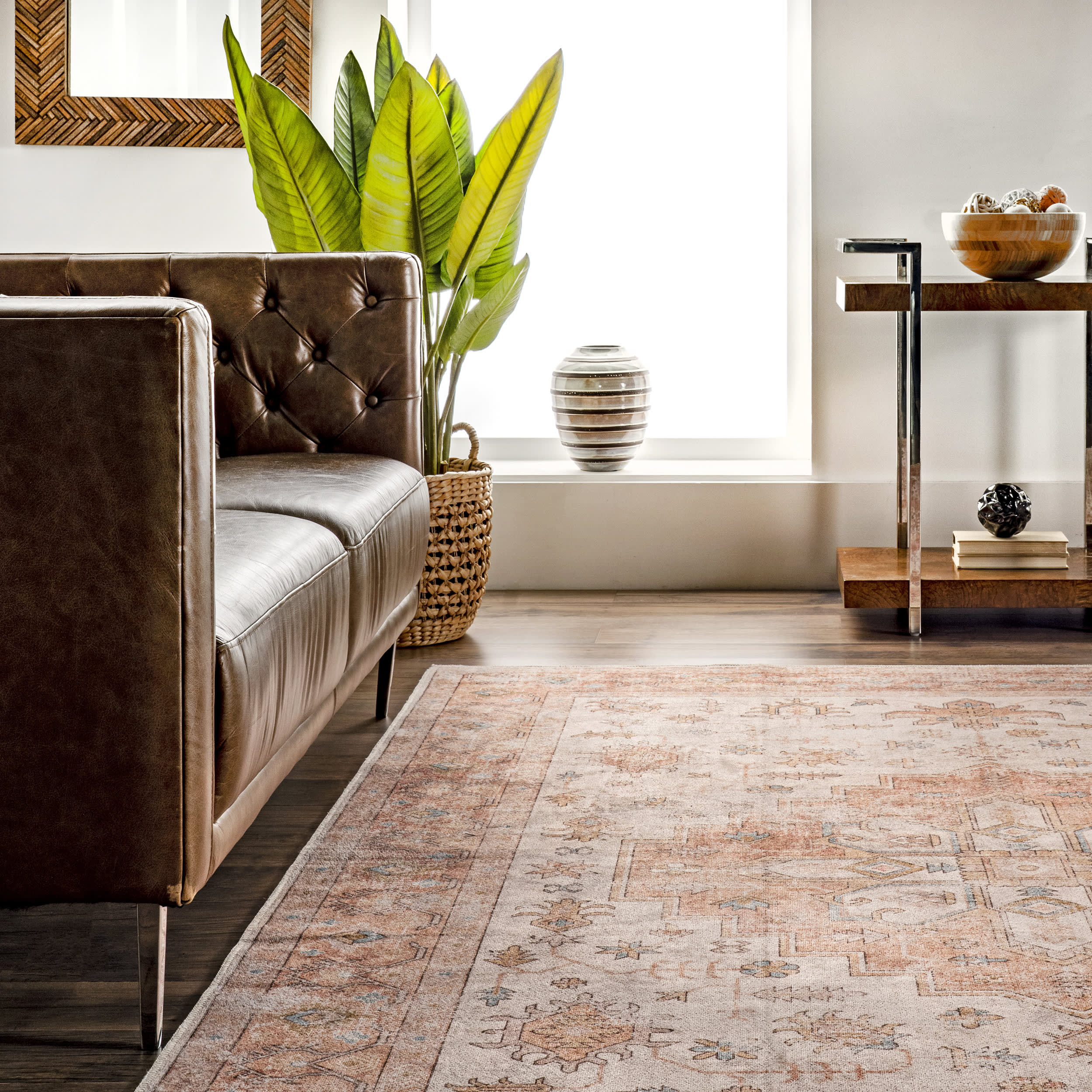 Mara Medallion Washable Rug | Peach - Image 4
