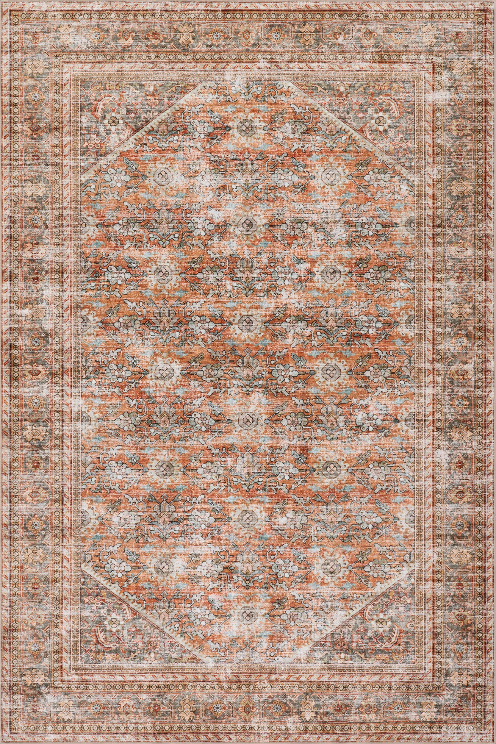 Nixie Floral Washable Rug | Rust