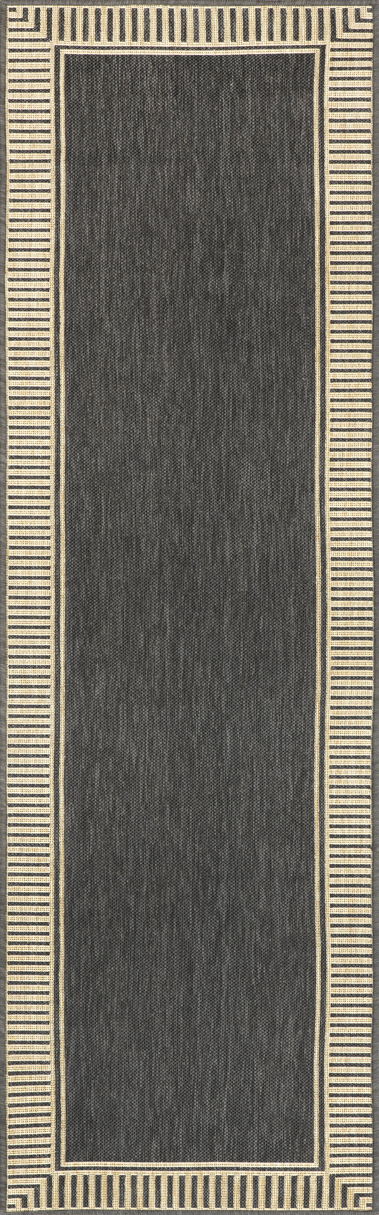 Striped Border Indoor/Outdoor Flatweave Rug | Dark Grey