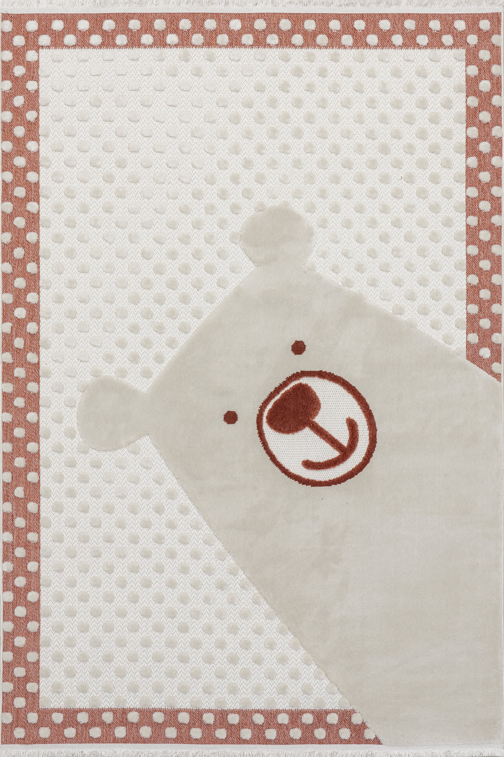 Wilma Kids Bear Fringed Rug | Brick