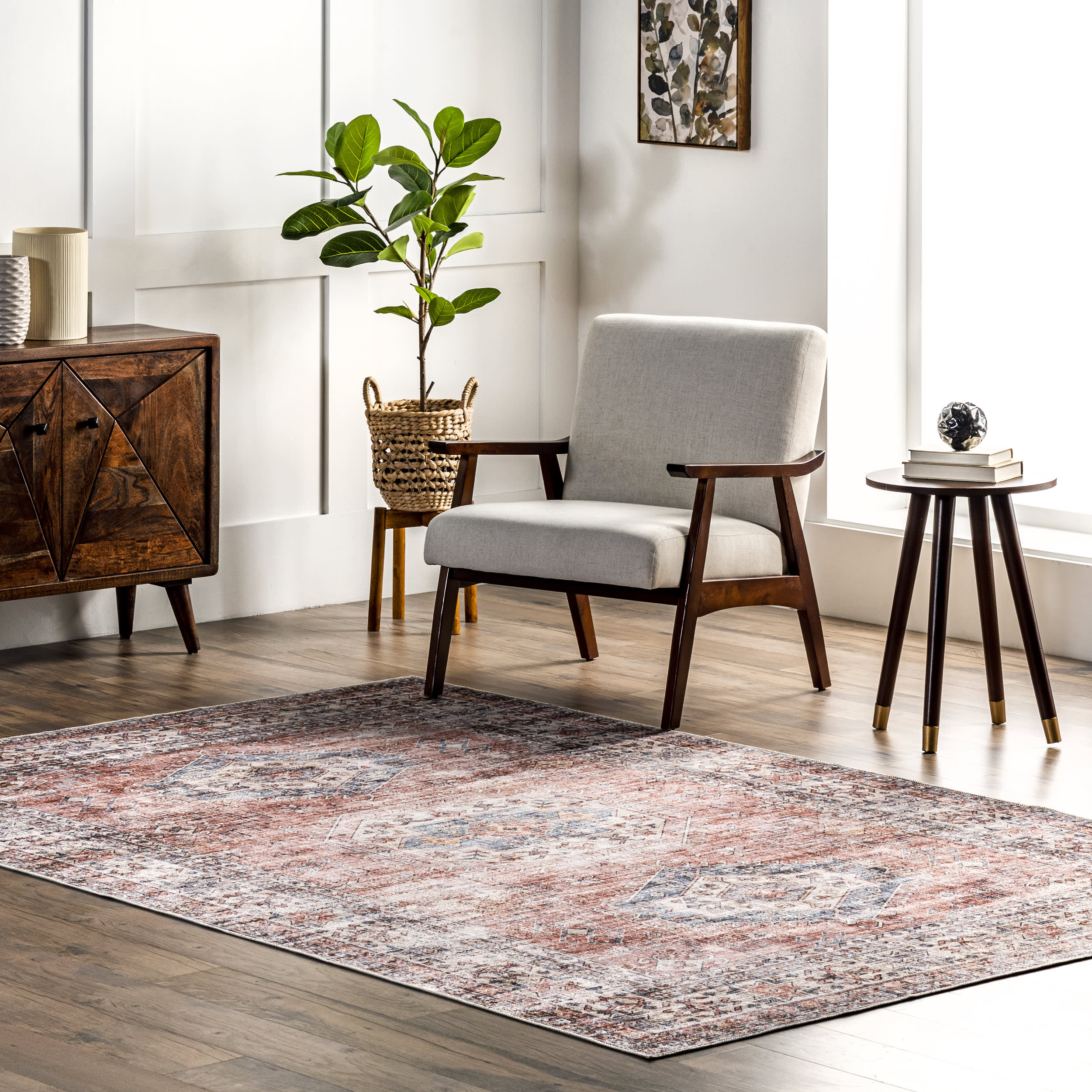 Zia Persian Washable Rug | Brick - Image 2